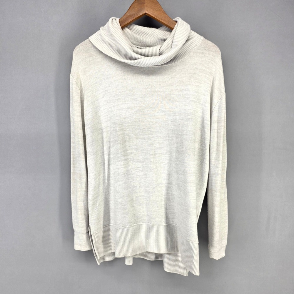 Gap Cowl Neck Sweater Womens Medium Heather Gray Soft Knit Side Slit Pullover